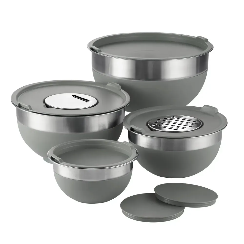 10 Piece Covered Stainless Steel and Silicone Mixing Bowl Set with Grating Tools