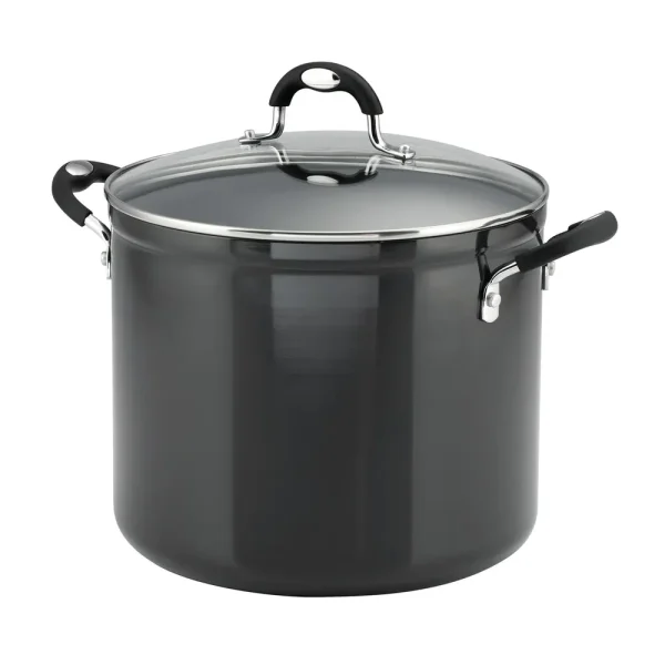 12 Quart Ceramic Nonstick Covered Stock Pot, Charcoal Gray