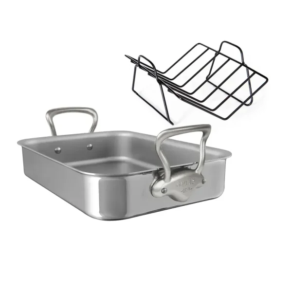 Stainless Steel Roasting Pan With Rack And Brushed Cast Stainless Steel Handles, 15.7 x 11.8-In