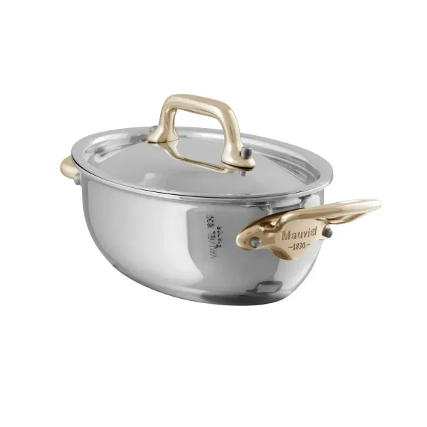 M’MINIS Stainless Steel Oval Stewpan With Brass Handles And Lid, 0.36-Qt