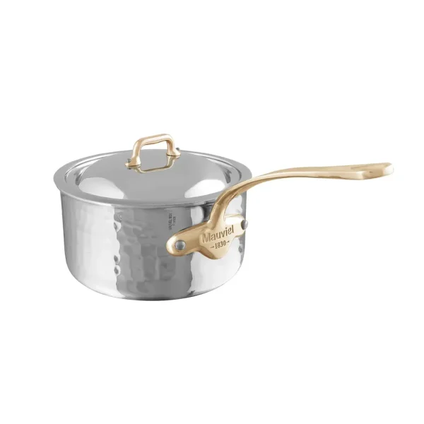 Hammered 5-Ply Sauce Pan With Curved Lid, Brass Handle