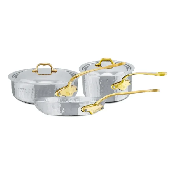 Hammered 5-Ply 5-Piece Cookware Set With Brass Handles