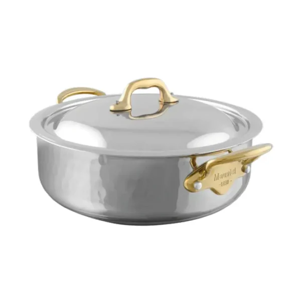 Hammered 5-Ply Rondeau With Curved Lid, Brass Handles, 6-Qt