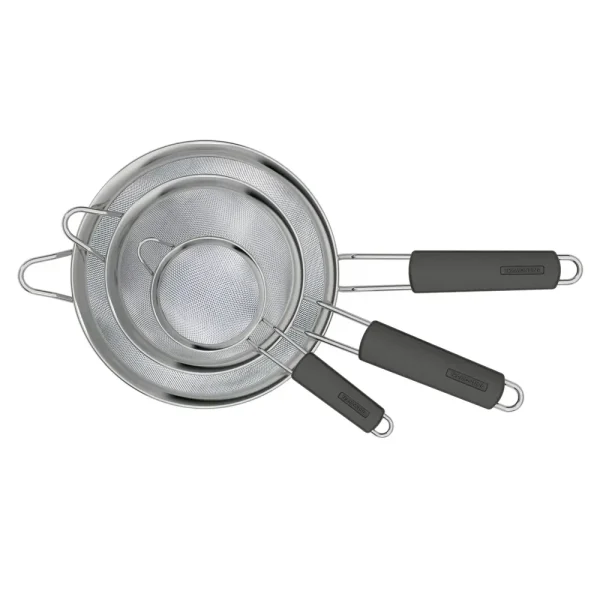 3 Pk Stainless Steel Mesh Strainers with Silicone Grip