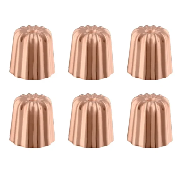 6-Piece Copper Tinned Canele Mold Set, 1.8-In