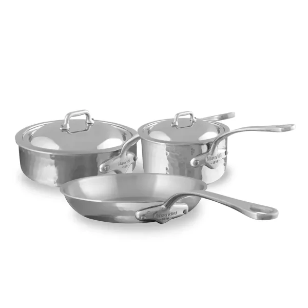 Hammered 5-Ply 5-Piece Cookware Set With Curved Lid, Cast Stainless Steel Handles