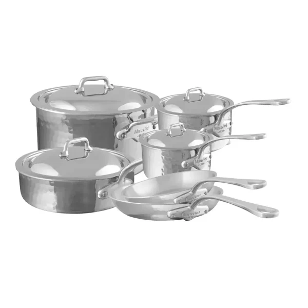 Hammered 5-Ply 10-Piece Cookware Set With Cast Stainless Steel Handles And Curved Lid