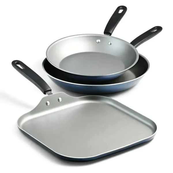 Primaware 3 Piece Nonstick Sauté Pan and Griddle Set,  9.5 and 11 Inch Sauté Pans, and 11 Inch Griddle