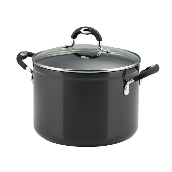 8 Quart Ceramic Nonstick Covered Stock Pot, Charcoal Gray