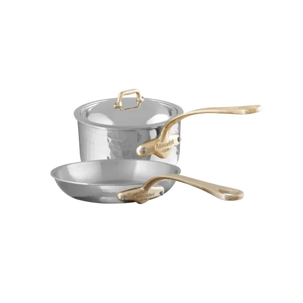 Hammered 5-Ply 3-Piece Cookware Set With Brass Handles