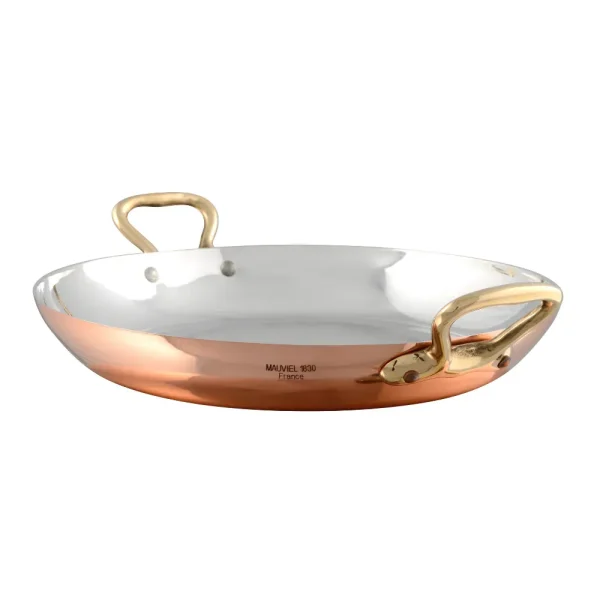 Polished Copper & Tin Inside Round Pan With Brass Handles