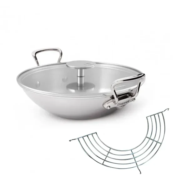 5-Ply Wok With Rack, Two Cast Stainless Steel Handles, 12.6-In