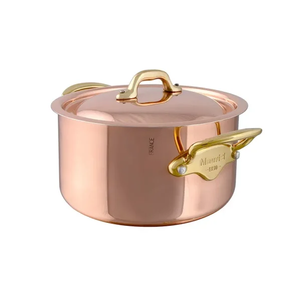 Copper Stewpan With Lid, Brass Handles