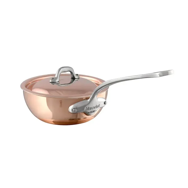 Copper Chef Pan With Curved Lid, Cast Stainless Steel Handle