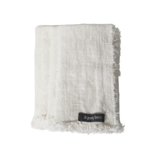 Fringed Coarse Linen Placemats / Pack of 4 / White