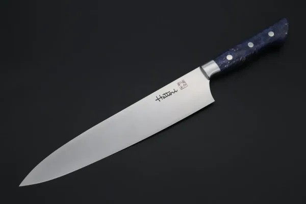 Solid VG-10 Gyuto Knife 240mm (9.4 Inch, Blue Color Stabilized Box Elder Wood Handle)