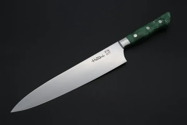 Solid VG-10 Gyuto Knife 240mm (9.4 Inch, Green Color Stabilized Box Elder Wood Handle)