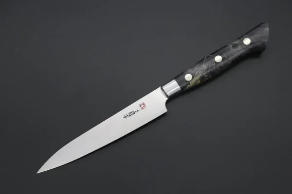 Solid VG-10 Petty Knife 120mm (4.7 Inch, Black Color Stabilized Box Elder Wood Handle)