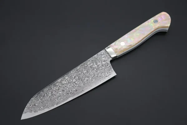 R-2 Custom Damascus Gyuto Knife 155mm (6.1 inch, “White Abalone Handle”,)