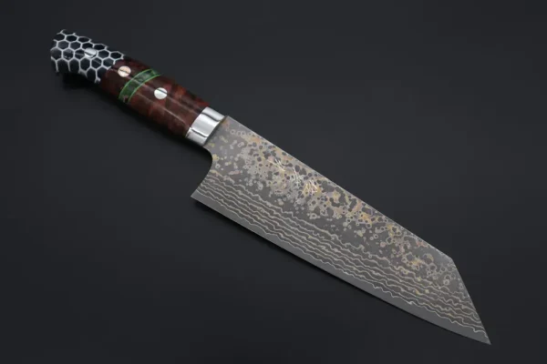 VG-10W Multi-Colored Golden-Rainbow Damascus Bunka Knife 175mm (6.8 Inch)