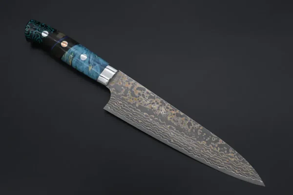 VG-10W Multi-Colored Golden-Rainbow Damascus Gyuto Knife 180mm (7 Inch)
