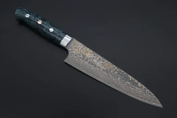 VG-10W Multi-Colored Golden-Rainbow Damascus Gyuto Knife 180mm (7 Inch)