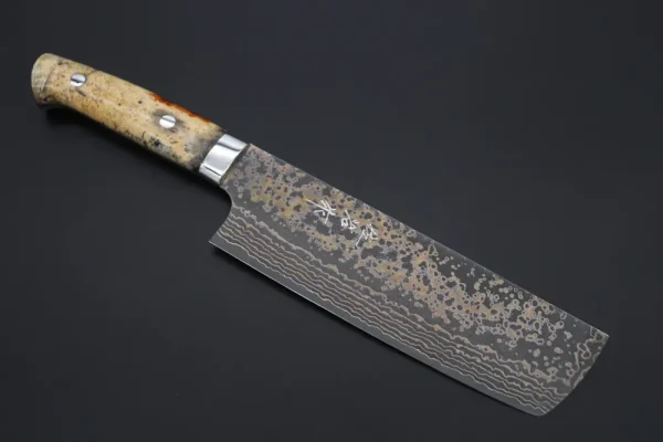 VG-10W Multi-Colored Golden-Rainbow Damascus Nakiri Knife 165mm (6.4 Inch)