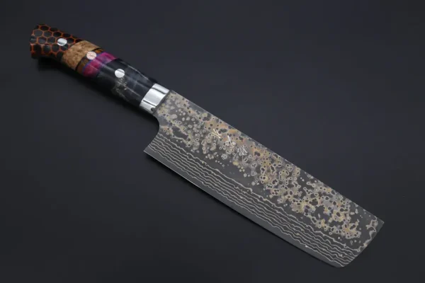 VG-10W Multi-Colored Golden-Rainbow Damascus Nakiri Knife 165mm (6.4 Inch)