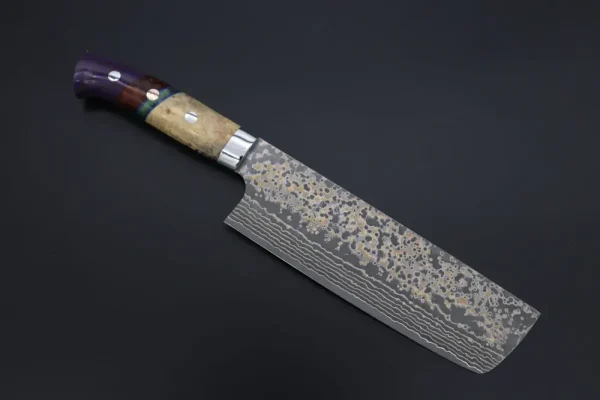 VG-10W Multi-Colored Golden-Rainbow Damascus Nakiri Knife 165mm (6.4 Inch)