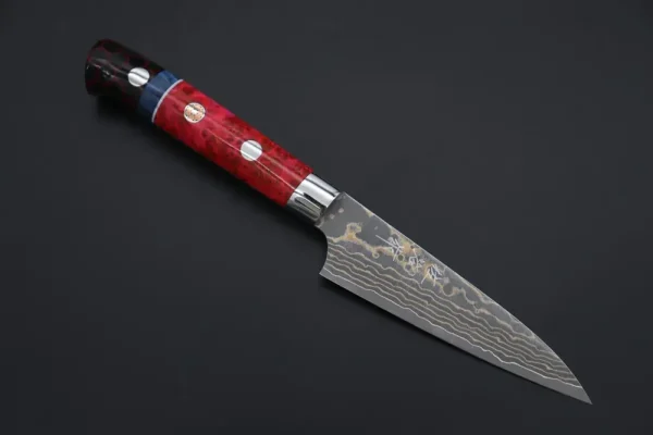 VG-10W Multi-Colored Golden-Rainbow Damascus Paring 95mm (3.7 Inch)