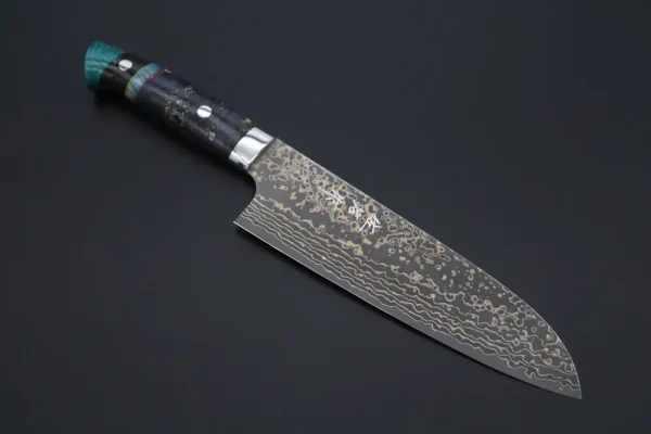 VG-10W Multi-Colored Golden-Rainbow Damascus Santoku Knife 180mm (7 Inch)