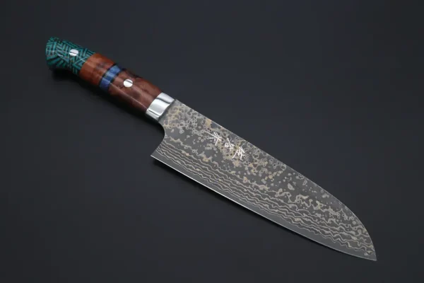 VG-10W Multi-Colored Golden-Rainbow Damascus Santoku Knife 180mm (7 Inch)
