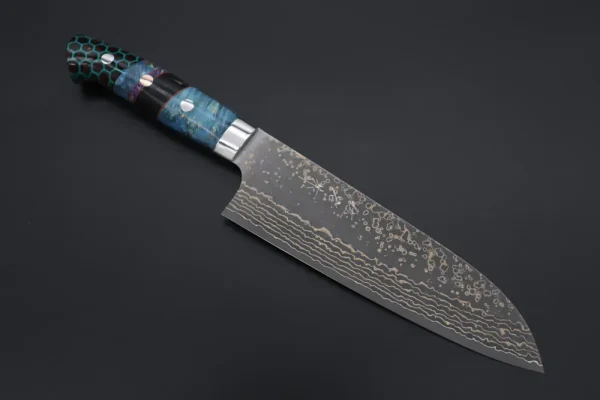 VG-10W Multi-Colored Golden-Rainbow Damascus Santoku Knife 180mm (7 Inch)
