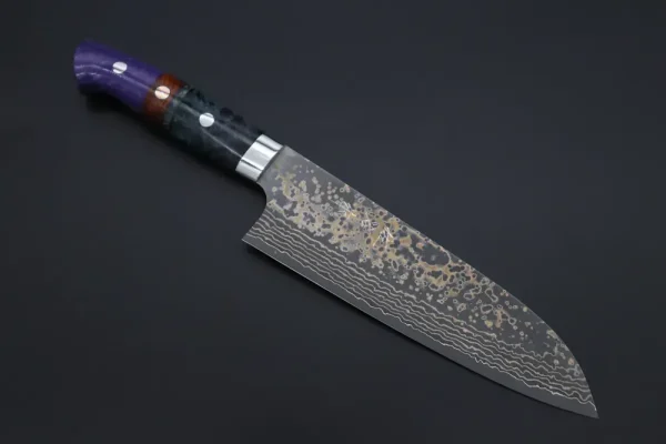 VG-10W Multi-Colored Golden-Rainbow Damascus Santoku Knife 180mm (7 Inch)