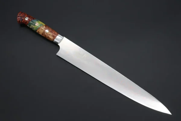 VG-10W Multi-Colored Golden-Rainbow Damascus Sujihiki Knife 270mm (10.6 Inch)