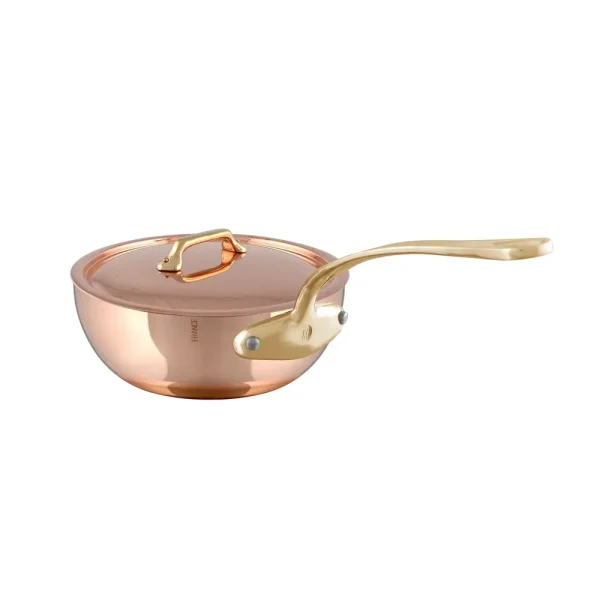 M’200 B Copper Chef Pan With Lid, Brass Handle